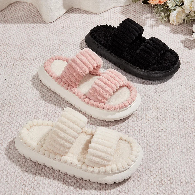 Winter solid linen slippers sizes 36-45 womens household slippers household cotton non slip thick silent shoes couple indoor slippers 241126