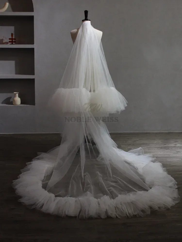 Double laye veil pleated chiffon bridal veil fluffy bridal veil with comb customized veil 241126