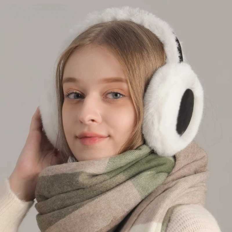 Winter Thicken Fluffy Plush Earmuffs Solid Soft Plush Ear Keep Warmer Fashion Outdoor Earfl Protection Foldable Ear CoverXJ241126