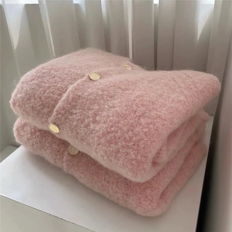 Sweet Pink Cashmere Sweater for Women Causal Soft Wool Knit Cardigan Coat Autumn Winter Highend Oneck Knitwears Versatile 001K 241112