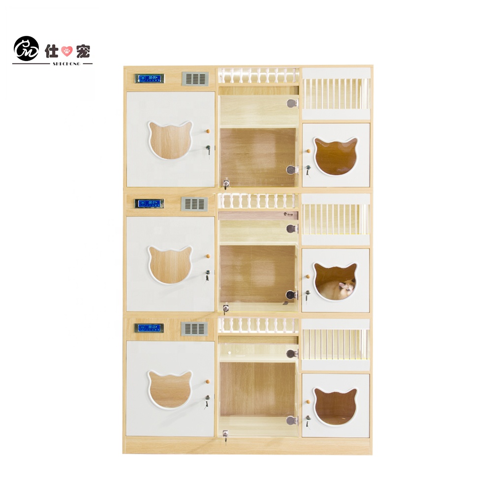 Custom Indoor Luxury Wooden Cat Furniture Breeding Animal Veterinary Supply Wooden Material Cat Cage Display Cage