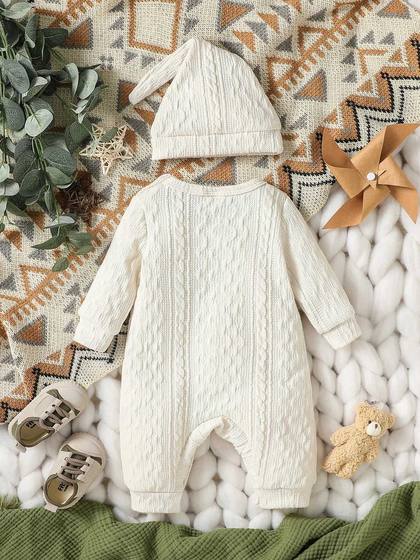 Clothing Sets Baby boy Fall pure color casual simple Long Sleeve Fashion Daily jumpsuits With Button +hat H241126