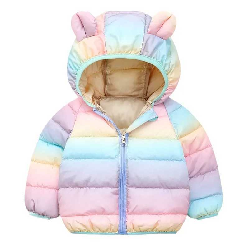Down Coat hibobi Winter Girls Cotton Colorful Casual Cute Hooded Long-Sleeved Jacket Suitable For Children Under Five Years Old H241123ZTFV
