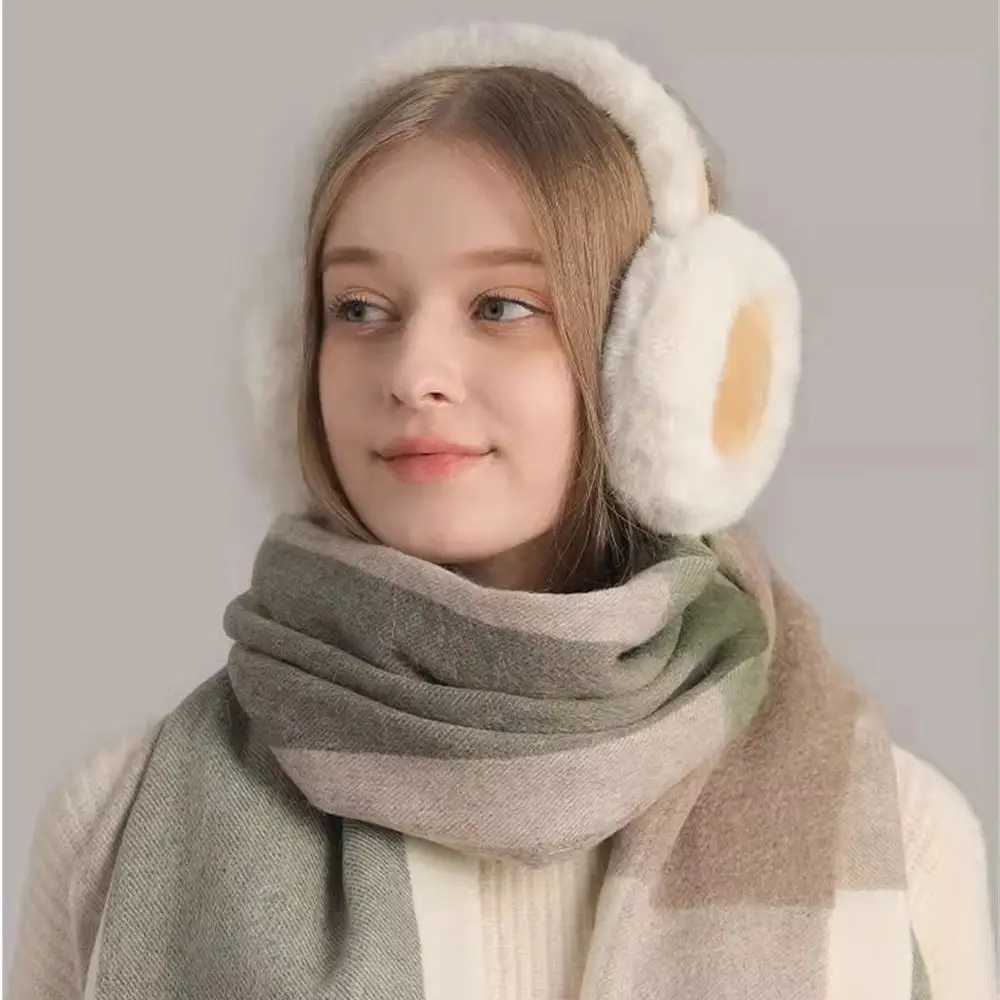 Winter Warm Folding Portable Earmuffs Faux Rabbit Fur Headphone Muffs Male Thicker Deerskin Velvet Ear Cover Womens Cute EarlXJ241126