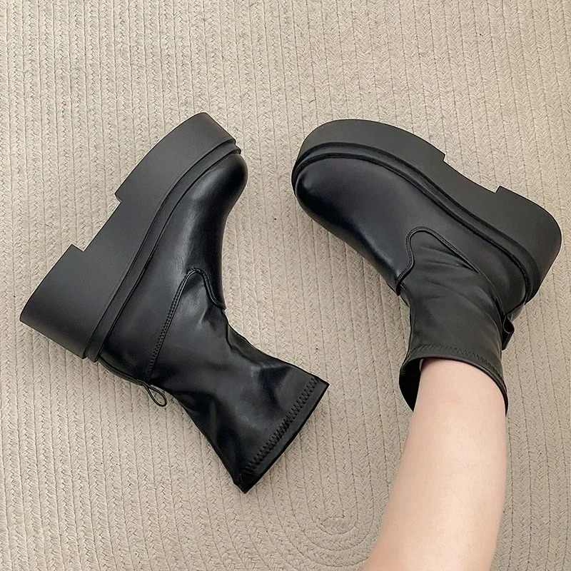 Chunky Women Knee High Boots Fashion Slip On Knight Long Booties Platform Flats Autumn Winter Shoes 241114