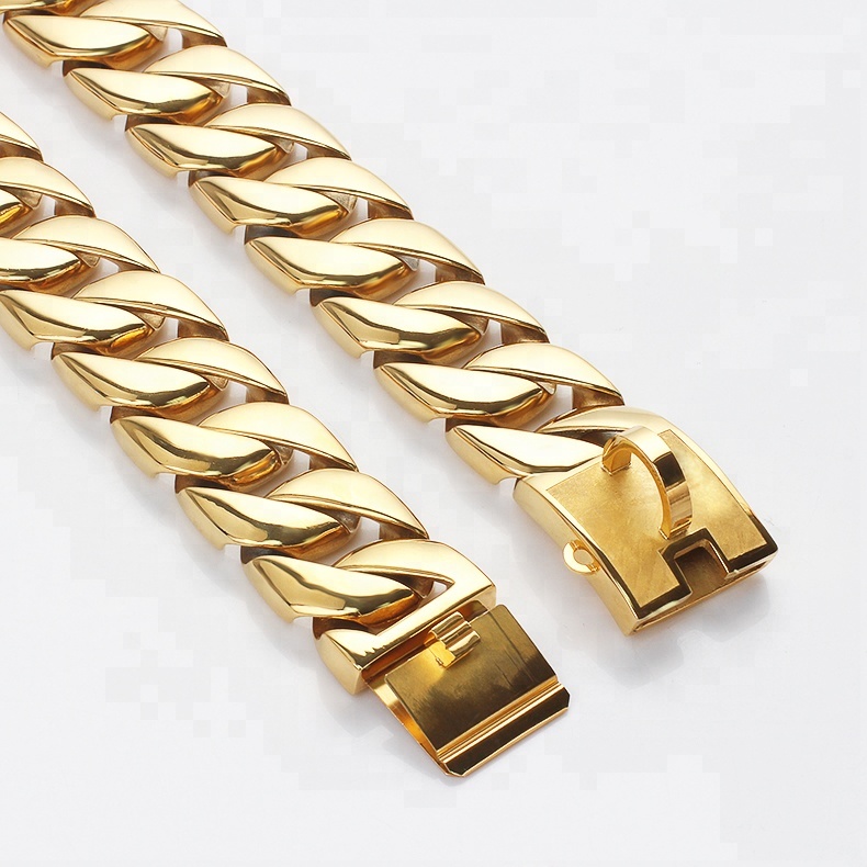 Custom Luxury Durable Gold Plating Stainless Steel Pet Dog Collar