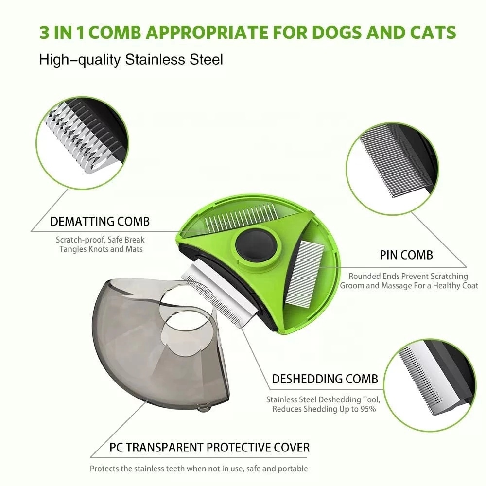 3 In 1 Portable One-Key Switch Dematting Deshedding Dense Row Comb Cat Dog Pet Brush Comb