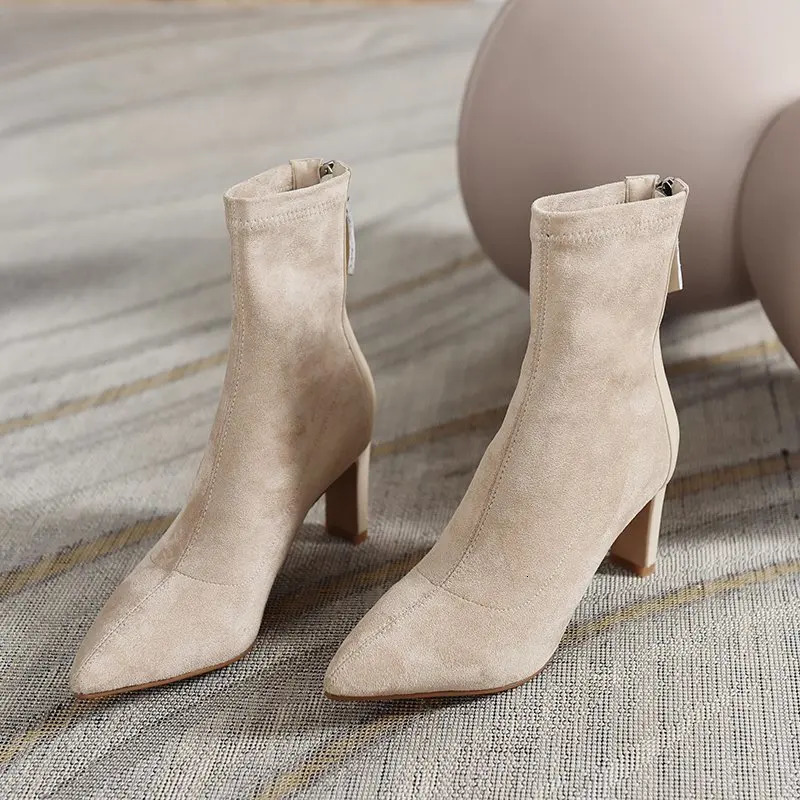 High heeled shoes for women new Korean style autumn and winter mid heel elastic thin boots pointed toe socks boots for women 241126