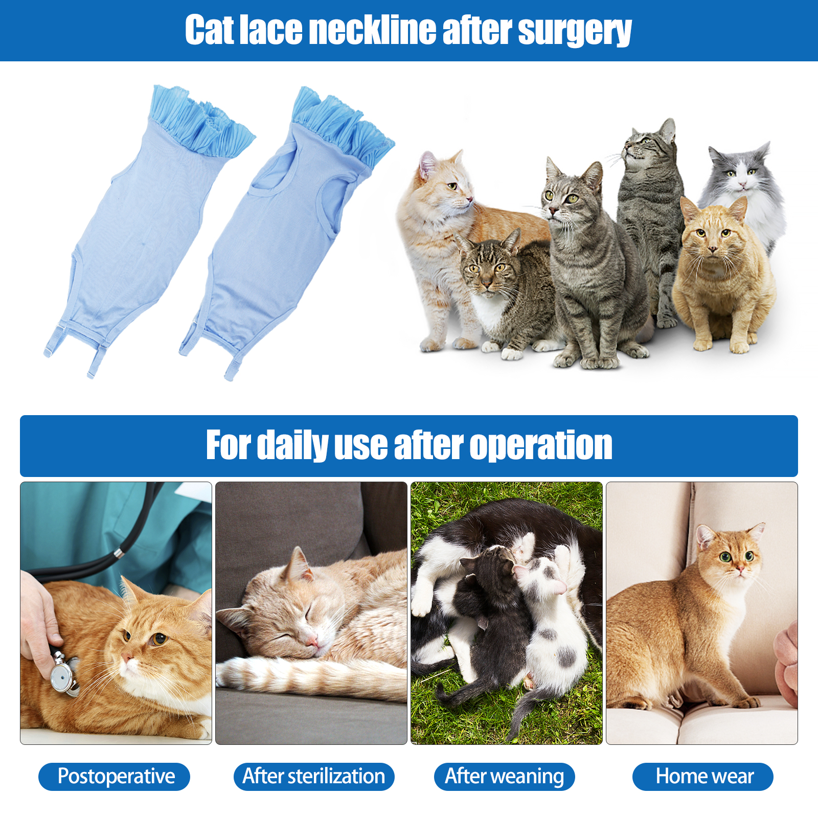Cotton Anti-Lick T-Shirt Pet Recovery Suits Cats Weaning Postpartum Care Sterilization Cat Clothes