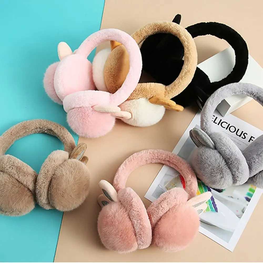 Womens fashionable ear muffs rabbit ear foldable ear muffs artificial fur plush winter warm ear muffs W241126