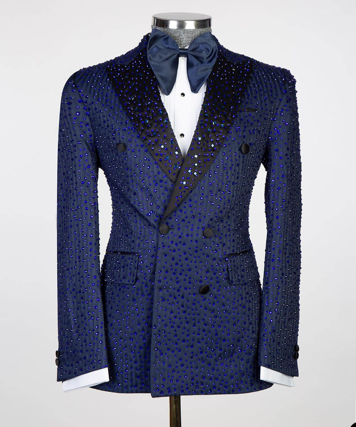 Handsome Blue Beaded Wedding Tuxedos 2 Piece Set Jacket Pants Peaked Lapel Men Suit Customized Groom Wear Party Suits