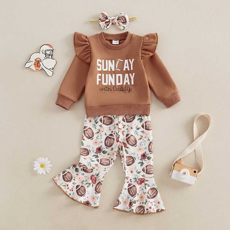 Clothing Sets Kids Baby Girls 3Pieces Fall Outfits Fashion Ruffle Long Sleeve Sweatshirt+Football Flower Print Pants+Hairband Girl Sets H241126