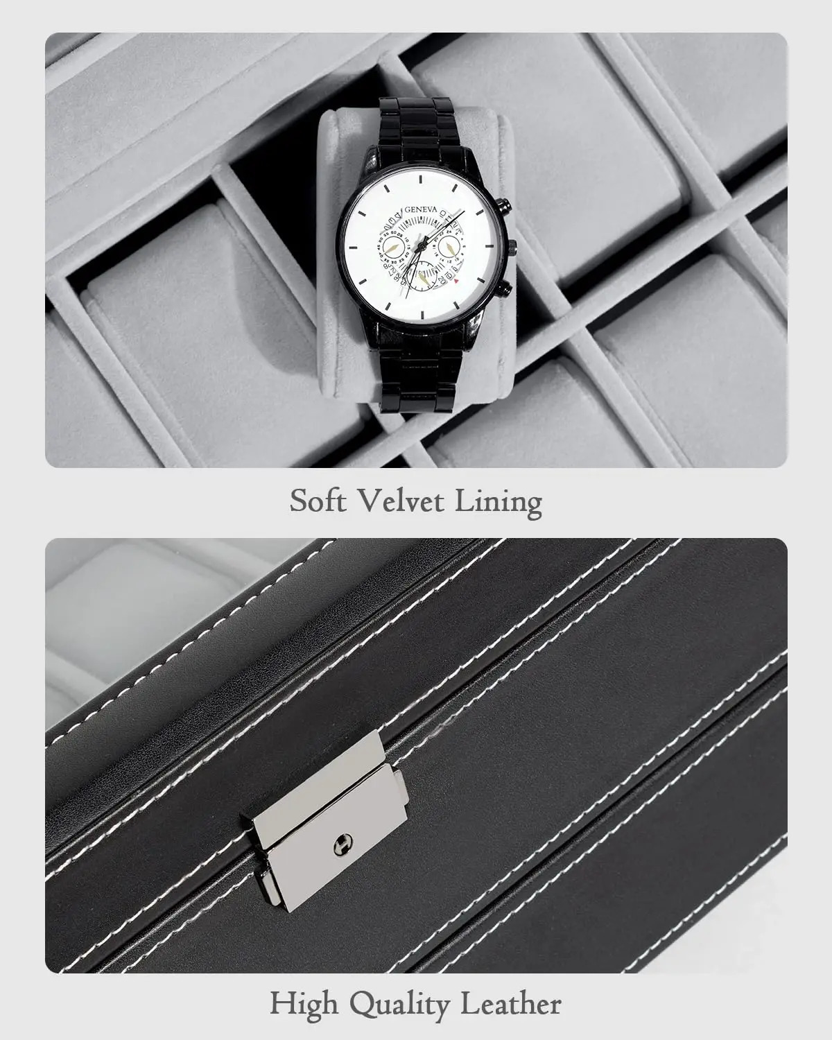 12 Slot PU Leather Lockable Watch Storage Boxes Men Womens Jewelry Display Drawer Case 2tier Organizer Showcase 240415