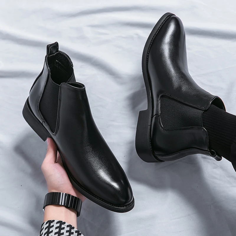 Martin boots short pointed English and cashmere Chelsea boots for men simple leather high-top business dress shoes 241114