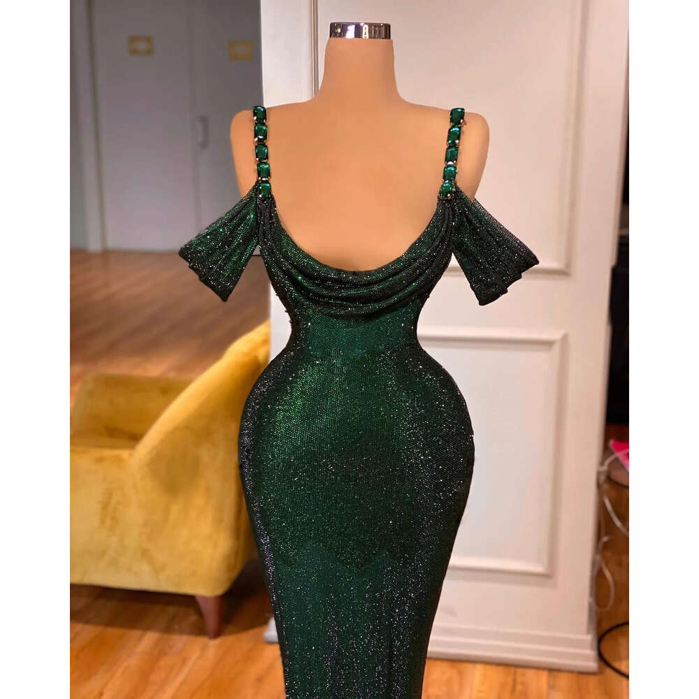 Green Dresses Mermaid Evening Dark Straps Off The Shoulder Sparkly Beaded Sequins Custom Made Formal Ocn Wear Arabic Prom Gown Vestidos 6660306