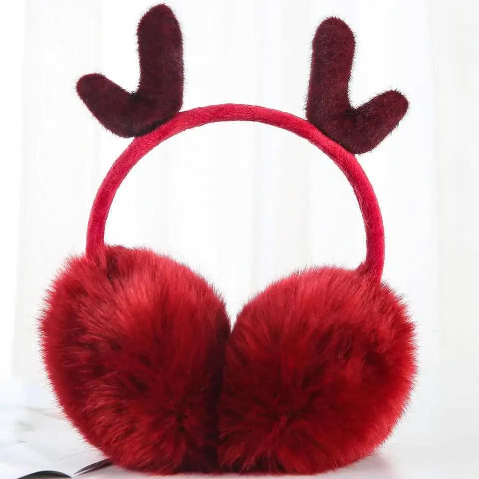 Christmas Ear Muffs Winter Earmuffs Warm Deer Antlers Earmuffs Women Headphones Ear Protection New Fur Elk Earmuffs Soft CuteXJ241126