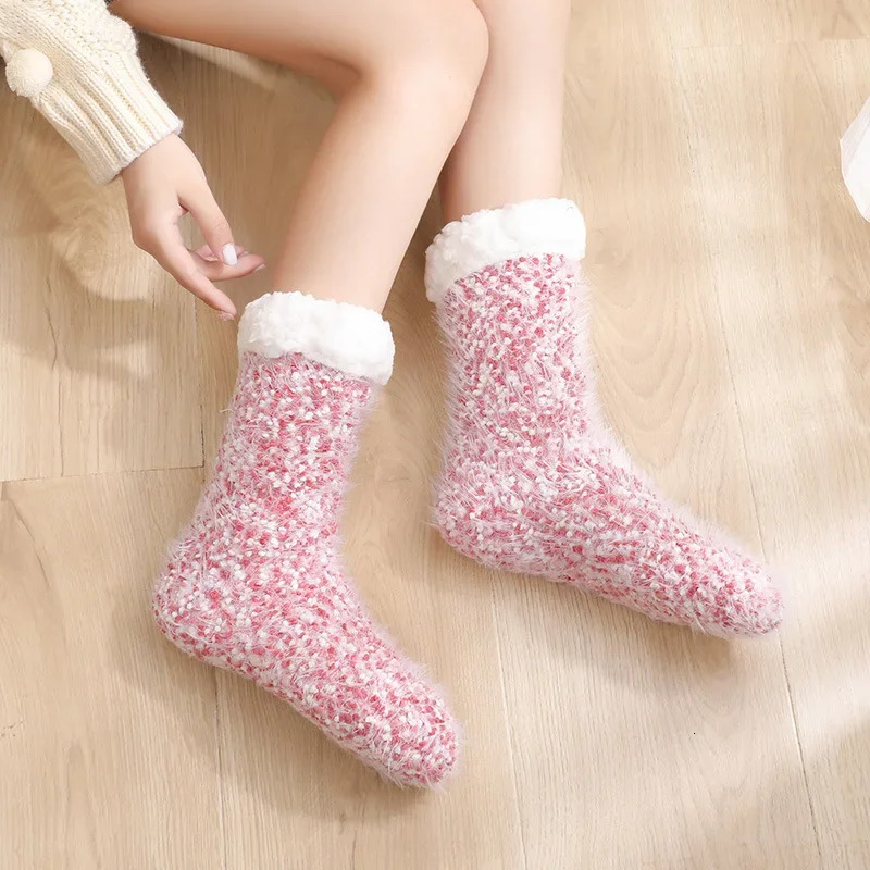 Womens Socks Autumn Winter Bedroom Family Sleep Christmas Sled Womens Warm Woolen Hoop Thick Carpet Wool Socks Josette 241125