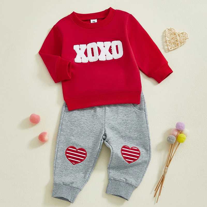 Clothing Sets 0-3Years Baby Boys Kids Valentines Day Clothes Sets Embroidery Letters Long Sleeve O Neck Sweatshirt with Pants 2-piece Outfits H241126