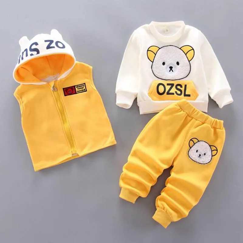 Clothing Sets Baby Boys And Girls Clothing Set Tricken Fleece Children Hooded Outerwear Tops Pants 3PCS Outfits Kids Toddler Warm Costume Suit H241126