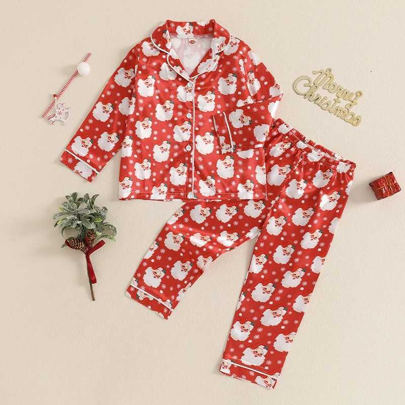 Clothing Sets Kids Girls Boys Christmas Pajamas Set Fall Winter Santa Print Shirts Tops and Long Pants 2 Pieces Loungewear Sleepwear for 3-7Y H241126