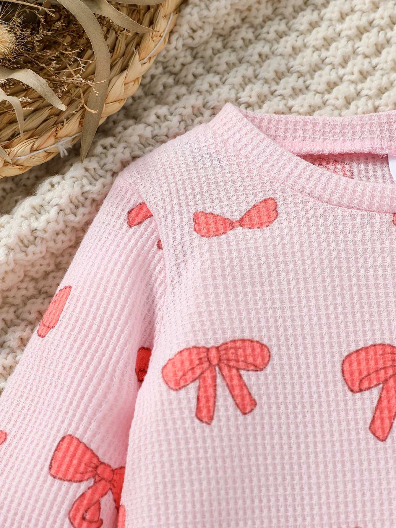 Clothing Sets Baby girl Pink autumn lovely and sweet Print Bow Long Sleeve Honey Streetwear Fashion Pantsuit H241126