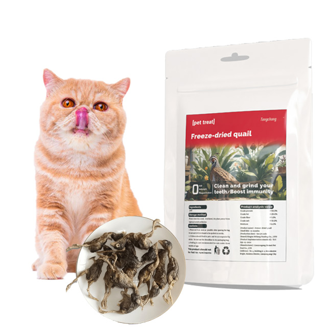 Oem Odm Customized Package Pet Snack High Protein Bulk Price Natural Cat Treats Low Fat Freeze-Dried Quail Natural Cat Food