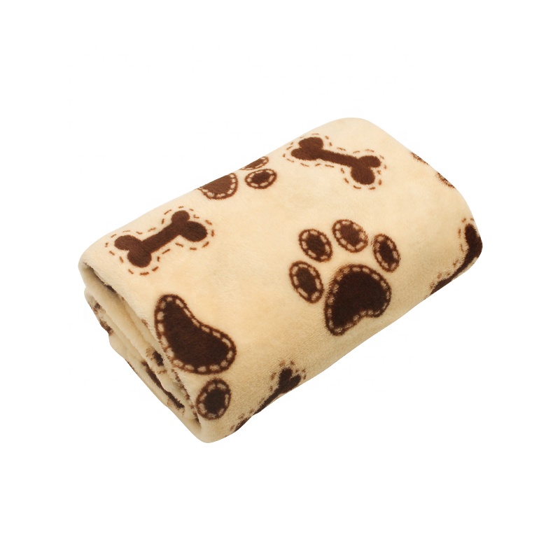 Wholesale warm soft luxury fleece polyester custom paw print puppy dog pet blanket