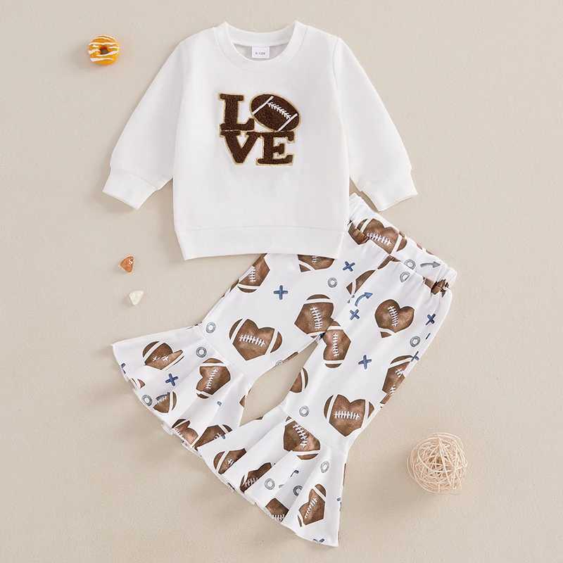 Clothing Sets Toddler Baby Girls Kids Fall Outfits Rugby Embroidery Long Sleeve Sweatshirt and Elastic Flare Pants Set Cute 2 Piece Sets H241126