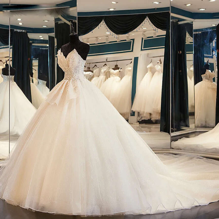 Light Champagne Strapless Organza/Tulle Designer Dresses Events Dress Wedding Gown Beach Dress Saudi Arabia Dubai India Muslim Russia