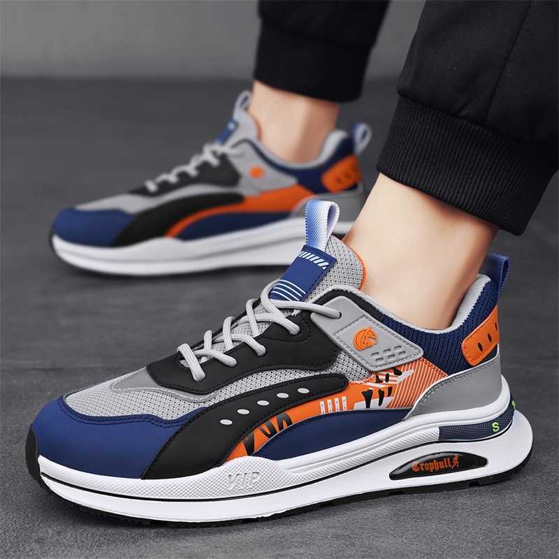High Quality Spring mens shoes with leather splicing mesh breathable running and trendy shoes comfortable mesh lining low cut Forrest Gump shoes T2411