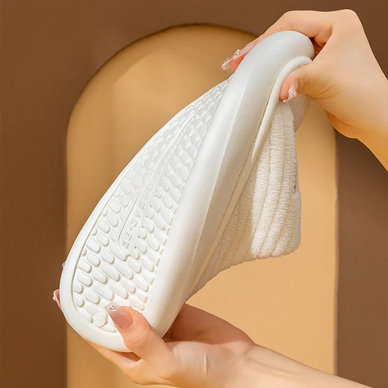 Couple slippers Indoor stripe fluff memory foam fluffy Eva anti-skid soft shoes anti-skid plush slippers Womens winter home 241126
