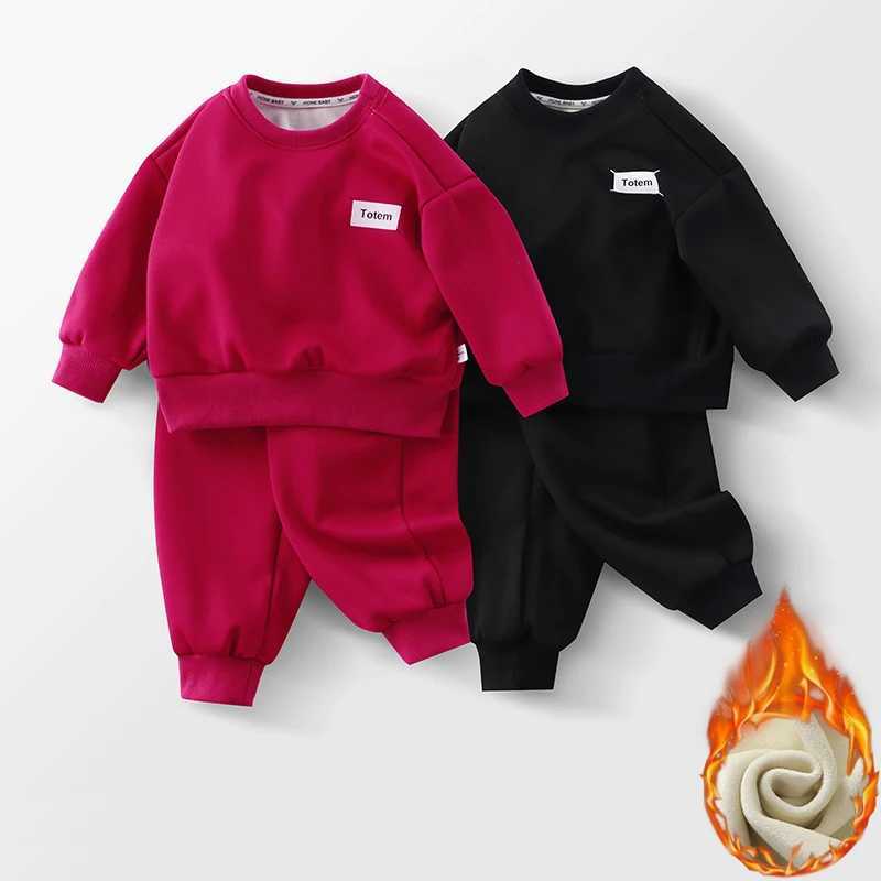 Clothing Sets Winter Boys Girls Clothing Sets Autumn Children Solid Fleece Sweatshirts Pants 2Pcs Tracksuit Suits For Kids Clothes 2-10 Years H241126