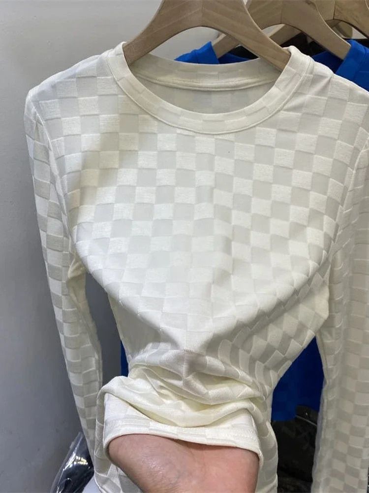 Summer womens T-shirt womens T-shirt womens top smooth ultra-thin T-shirt womens long sleeved crop spring T-shirt autumn tight Y2k 241121