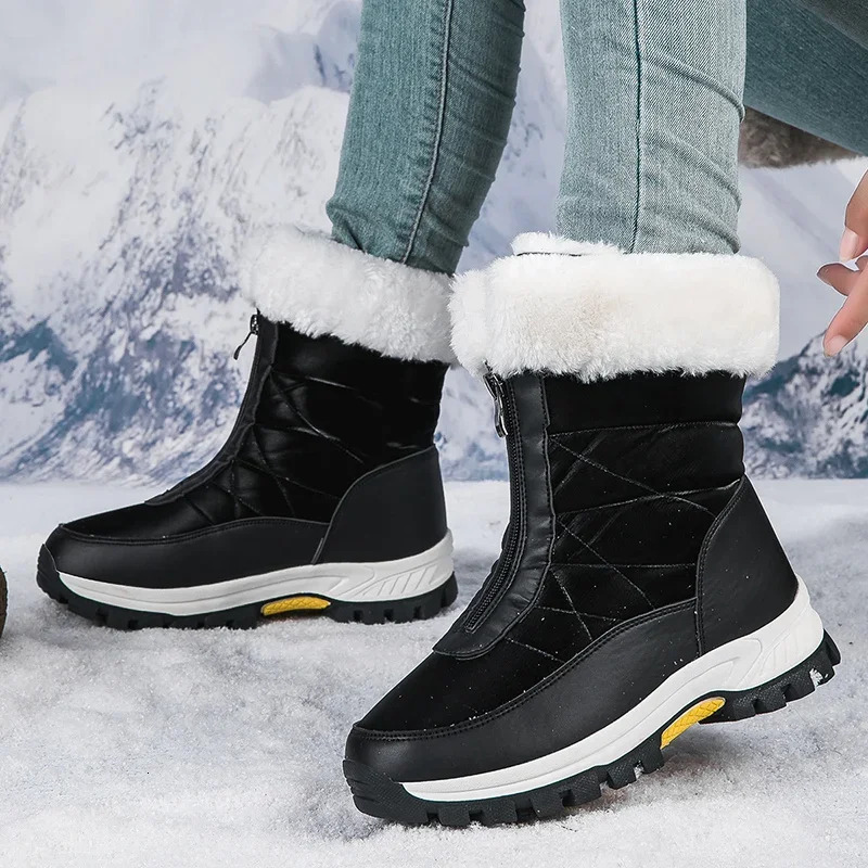 Winter womens snow boots anti slip outdoor waterproof womens warm boots Botas zipper womens cotton boots Plus size 42 241126