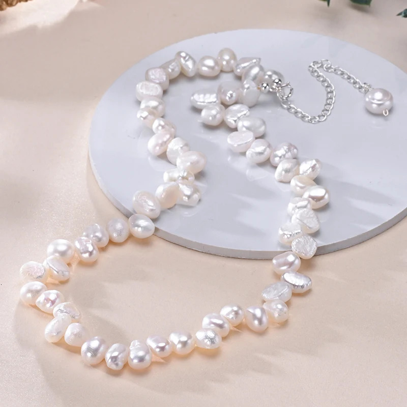 Natural freshwater pearls 6-7mm irregular inlaid pearl necklace S925 pure silver chain fashionable womens jewelry gift 241126