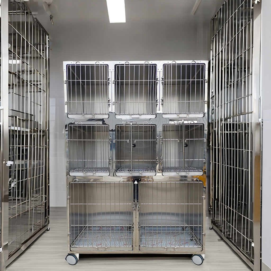 Direct Wholesale Supplies Custom 4 door High-quality Stainless Steel Pet Cage for Pet Hospital Animal Clinic Veterinary Cage