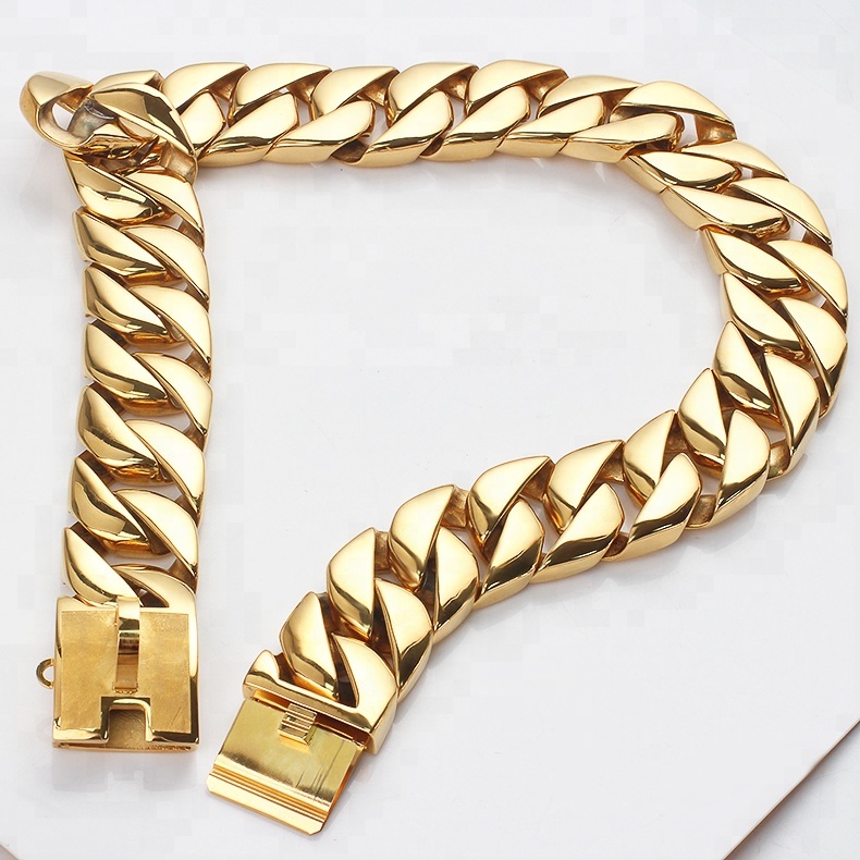 Custom Luxury Durable Gold Plating Stainless Steel Pet Dog Collar