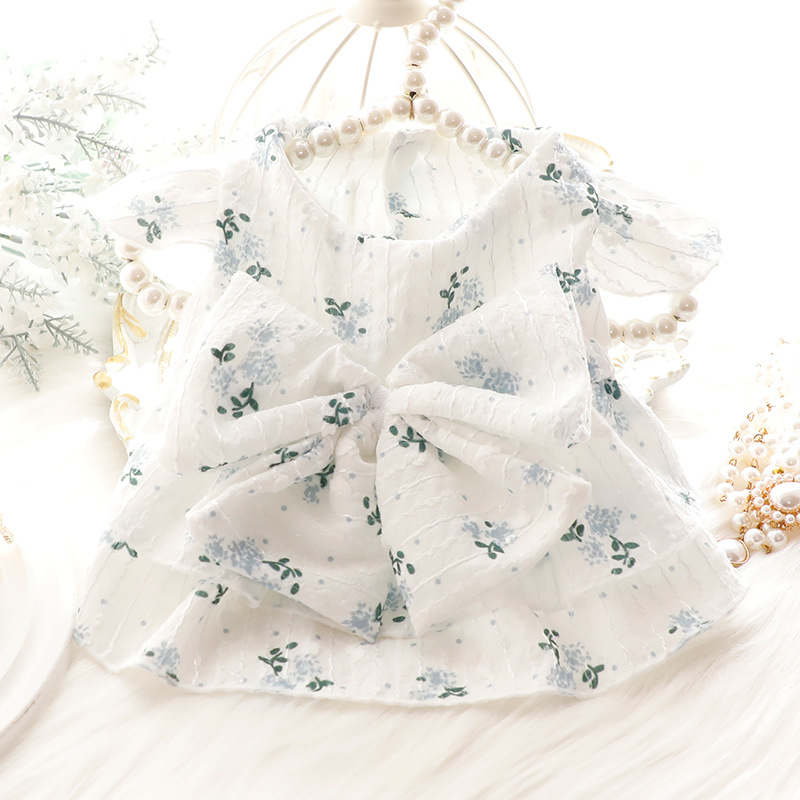 Summer luxury fashion cotton clothes pet flower princess dress clothing fancy summer dog clothes with bowknot for cats and dogs