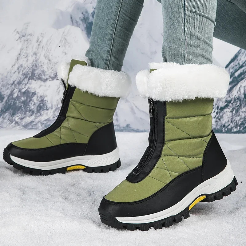 Winter womens snow boots anti slip outdoor waterproof womens warm boots Botas zipper womens cotton boots Plus size 42 241126