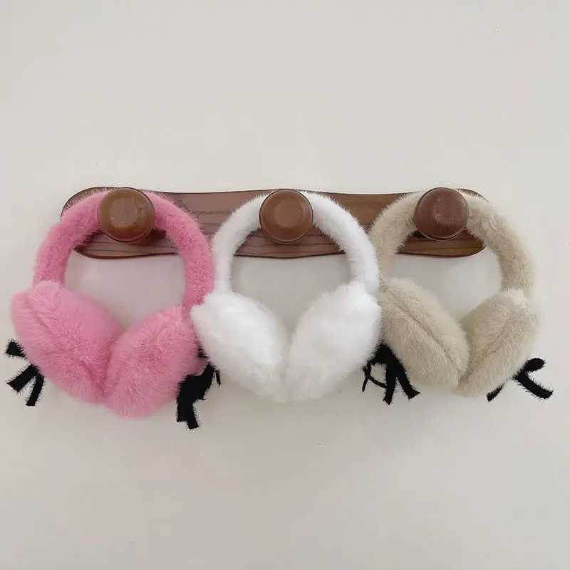 1 Solid Color Earmuffs Black Bow Fluffy Soft Plush Earplugs Ladies Cute Heart-shed Warm Winter Must-have Warm Cold EarmuffsXJ241126