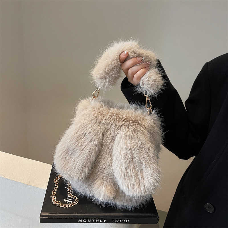 New Cute Cartoon Linglong Rabbit Ears Imitation Fox Hair Autumn/Winter Plush Bag for Women, Handbag, Crossbody Bag 241126