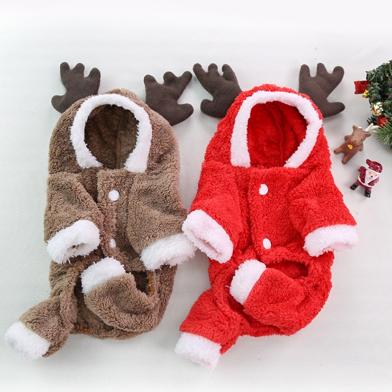 Autumn Winter Christmas Festival four legs thick fleece warm button dog pet cat clothes decoration supplies