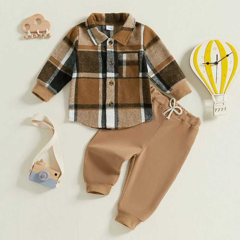 Clothing Sets Kids Baby Boy Autumn Clothes Outfits Plaid Print Long Sleeve Shirt and Elastic Pants 2 Piece Sets for Toddlers 0-5Years H241126