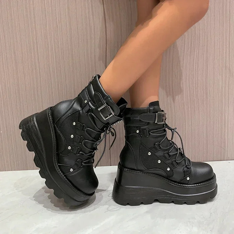 Womens Boots Autumn Women Ankle Boots Platform Wedges High Heels Short Boots Fashion Zip Cosplay Shoes of Women 241114