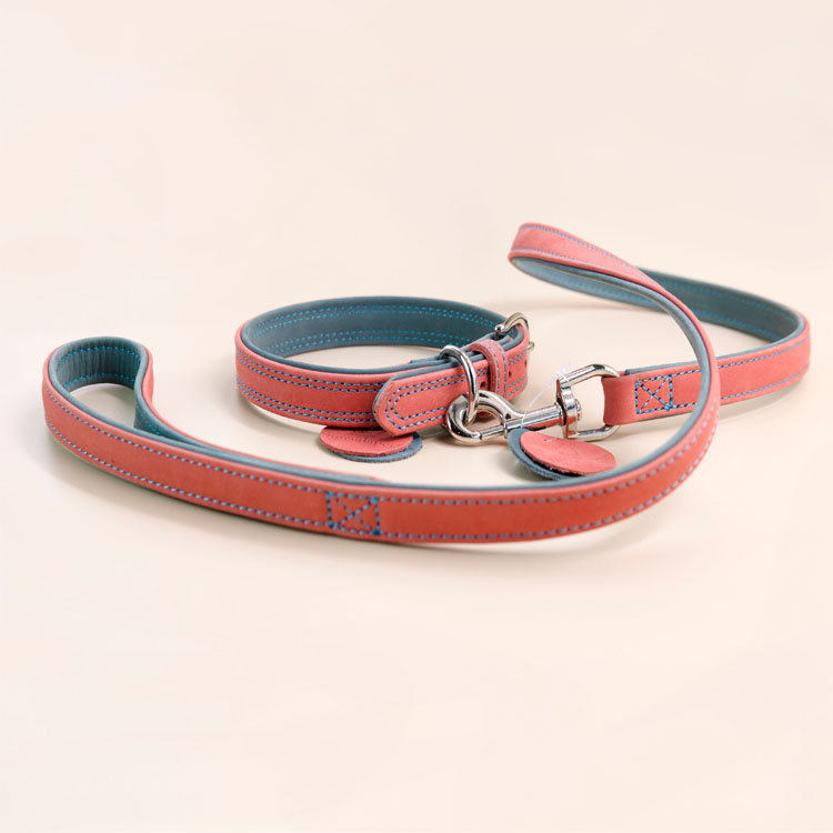 Factory Wholesale Genuine leather dog show Pet Leads Luxury High Quality Real Genuine Leather For Dog Leash and collar set
