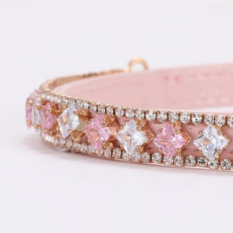 Designer Dog Collars Cat Collars Adjustable Pearl With Crystal Rhinestone Necklace PU Neck Strap For Small Dogs Accessories