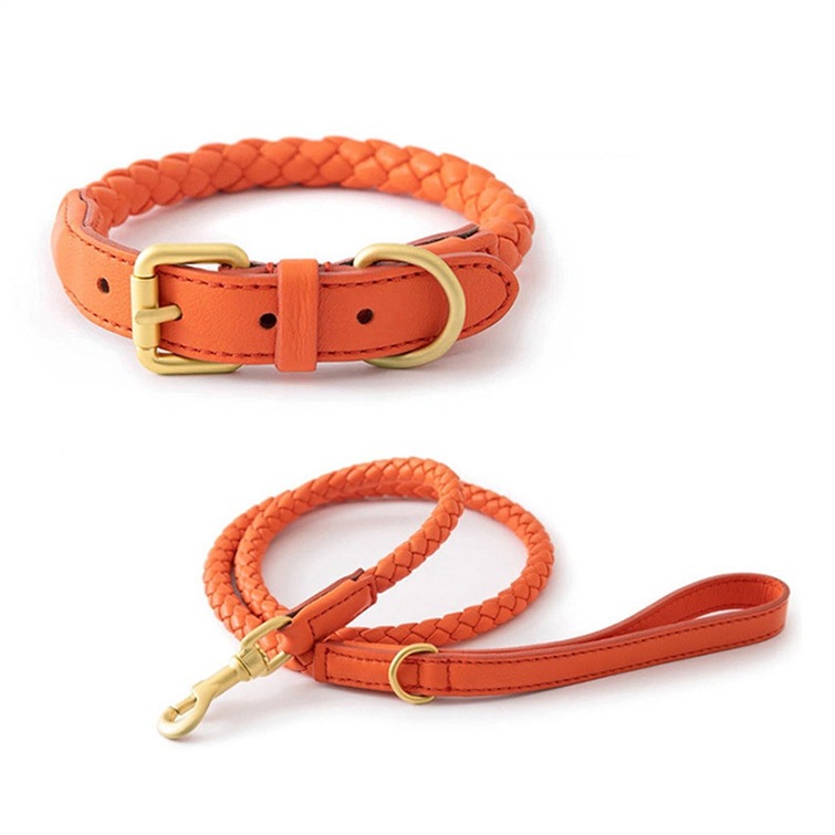 Manufacturer Pet Dog Collar Leash set Luxury Braided Leather Dog Leash Set Leather Woven Collar Leash For Dogs