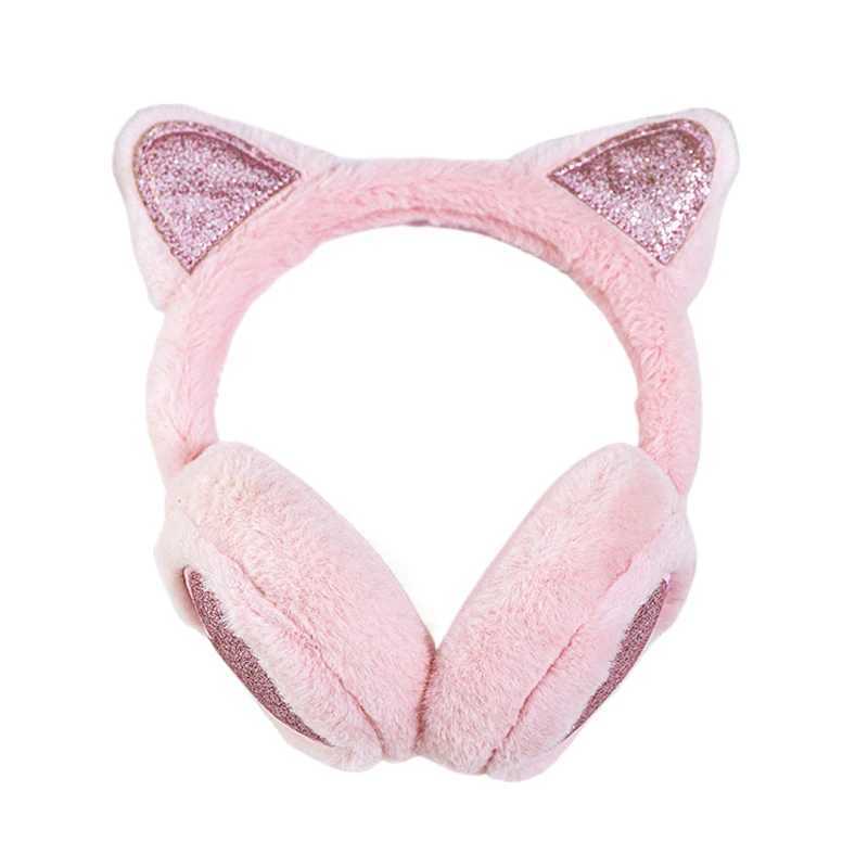 Cute Glitter Cat Ear Earmuff Soft Plush Warmer Winter Warm For Women Men Fashion Solid Earfl Outdoor Cold Protection Ear CoverXJ241126