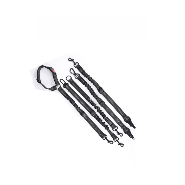 Black Multi Function Reflective Dog Car Seat Belt Adjustable Dog Safety Leash Travel Clip Pet Car Seat Belt