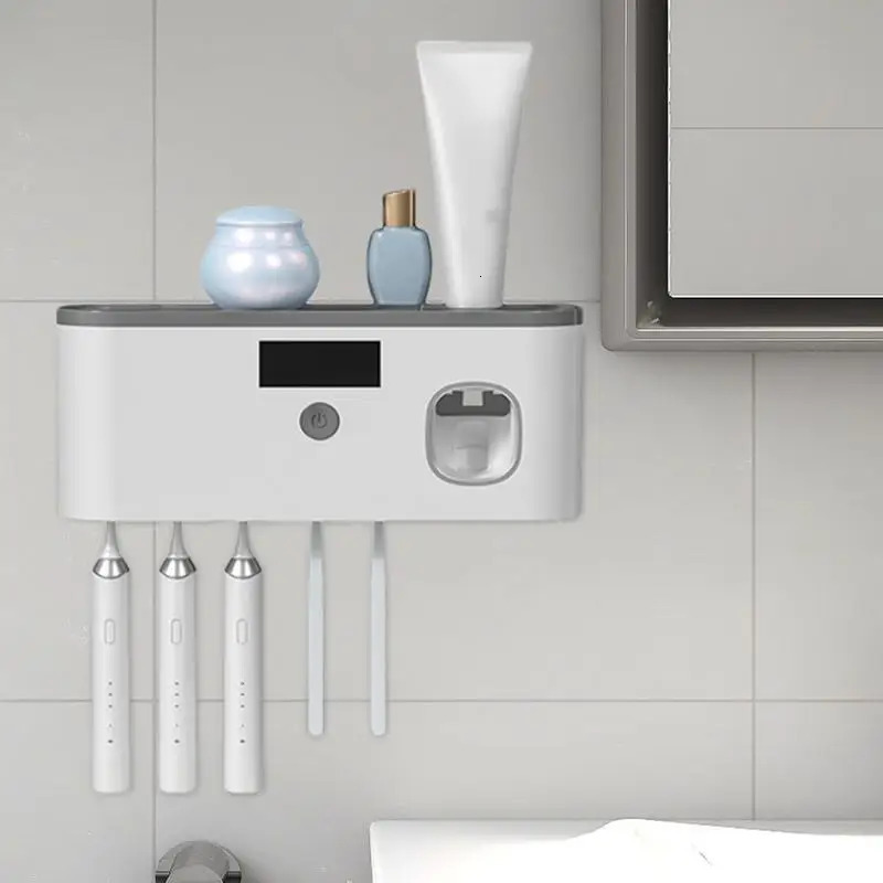 Wall Toothbrush Holder for Bathroom UV Toothbrush Organizer Toothpaste Dispenser USB Rechargeable 5 Slots Bathroom Supplies 241125